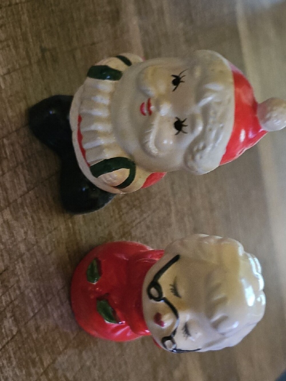 Vintage Ceramic Kissing Santa and Mrs. Claus Salt & Pepper Shakers Set